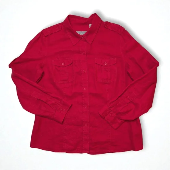 Liz Claiborne Crimson Red Work Shirt Professional Button Up Top XL - Picture 1 of 9